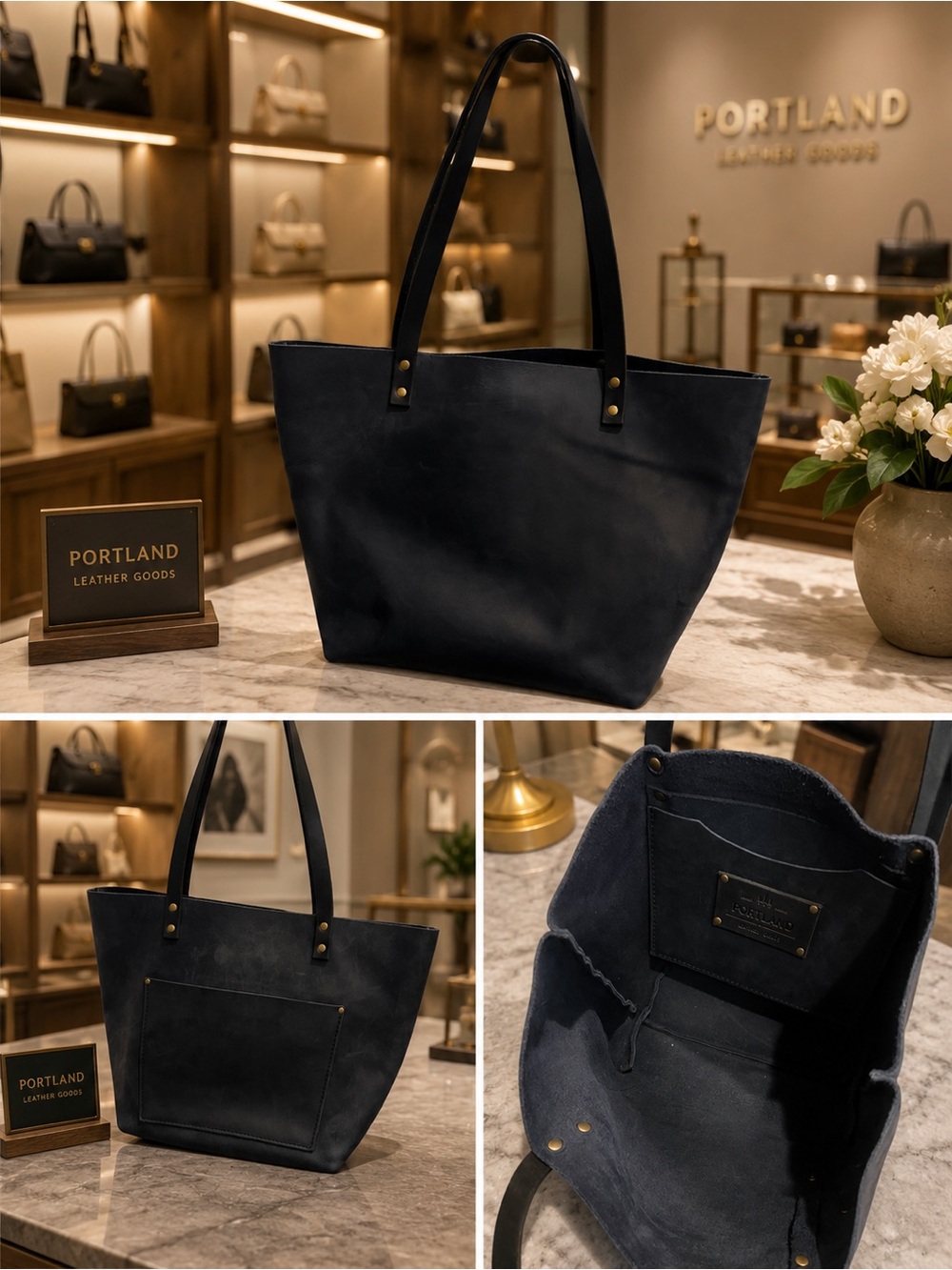 Portland Leather Navy Suede Large Tote Classic Tote
Deep Water / Black / Large